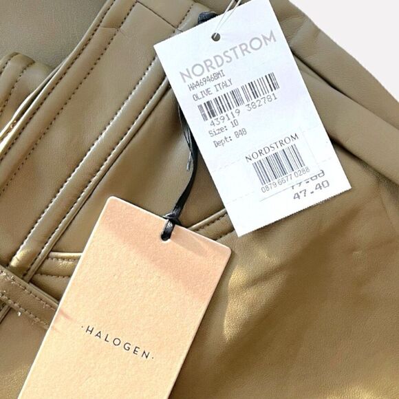 HALOGEN NWT 5 pocket faux leather pants in Olive Italy Size 10 - Picture 5 of 6